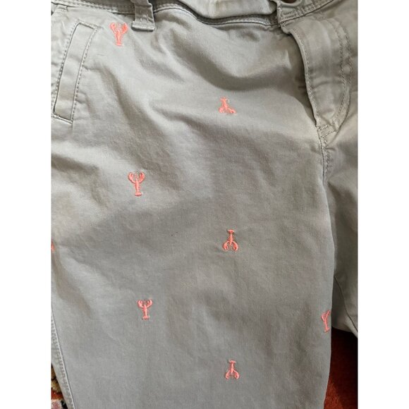 Old Navy Women's Gray Cropped Khaki Pants Embroidered Pink Lobster Design Sz 16 - Picture 3 of 4
